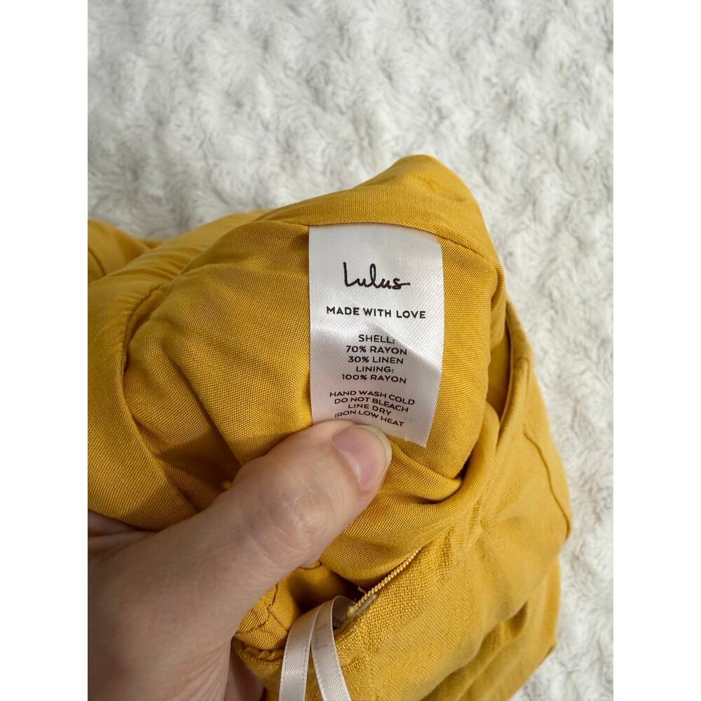 NEW Lulus Breezy Essential Mustard Yellow Linen Wide-Leg Lightweight Jumpsuit M - Picture 6 of 9